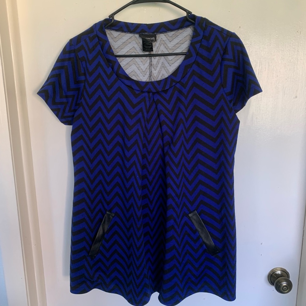 Enfocus Studio Blue and Black Chevron Tunic